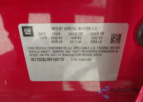 2014 Chevrolet Malibu 1Lt z USA, uszkodzony, nr VIN 1G11C5SL3EF168115